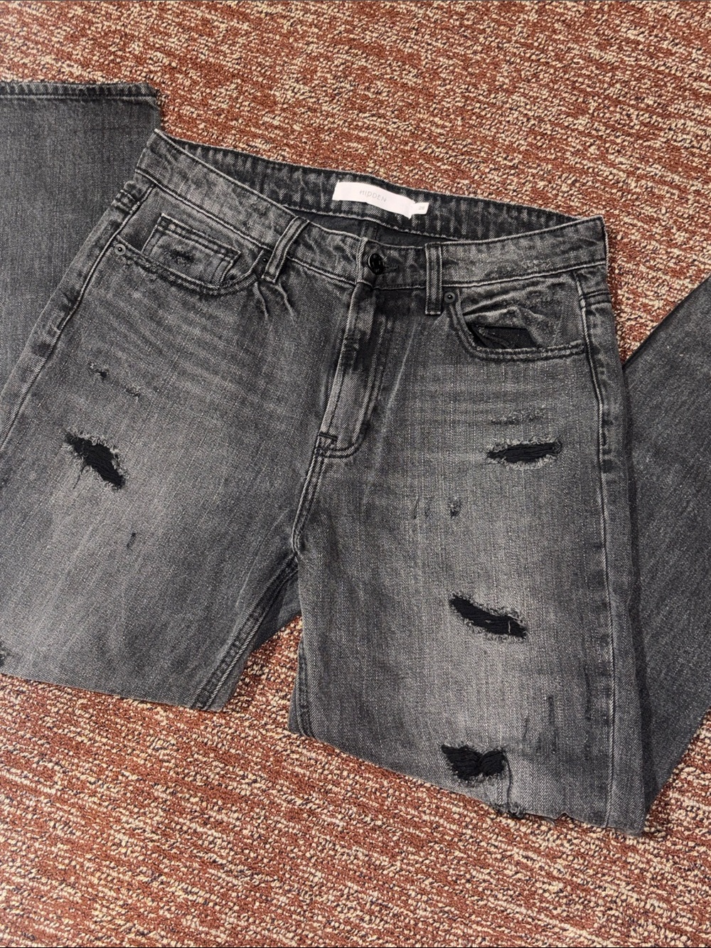 Hidden jeans wide leg crop black distressed denim tapered straight grunge 28 - Picture 3 of 14